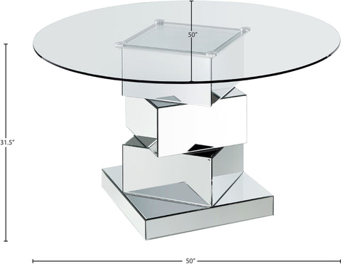 Iris 50" Chrome Glass Top And Mirrored Base Dining Table, 1 Piece