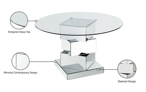 Iris 50" Chrome Glass Top And Mirrored Base Dining Table, 1 Piece