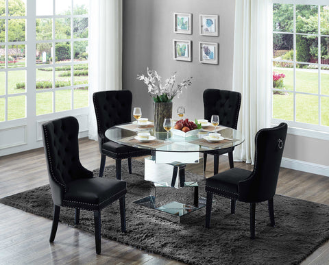 Iris 50" Chrome Glass Top And Mirrored Base Dining Table, 1 Piece
