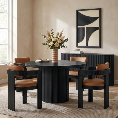 Willow 48" Black Solid Wood and Oak Veneer Dining Table, 1 Piece