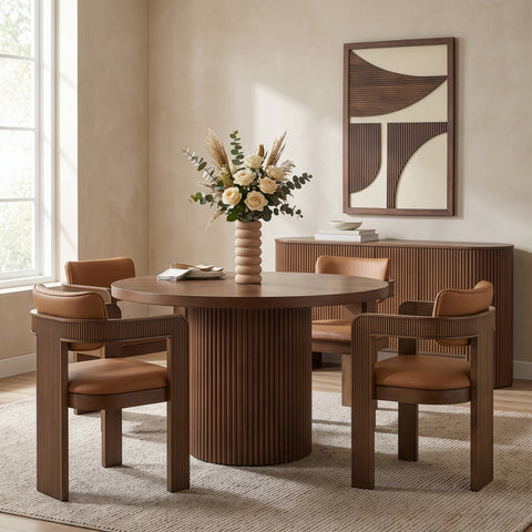 Willow 48" Brown Solid Wood and Oak Veneer Dining Table, 1 Piece