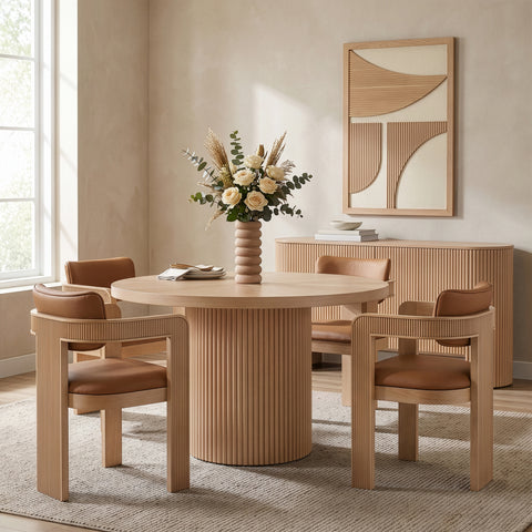 Willow 48" Natural Solid Wood and Oak Veneer Dining Table, 1 Piece