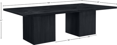 Willow 108" Black Solid Wood and Oak Veneer Dining Table, 1 Piece