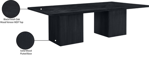 Willow 108" Black Solid Wood and Oak Veneer Dining Table, 1 Piece
