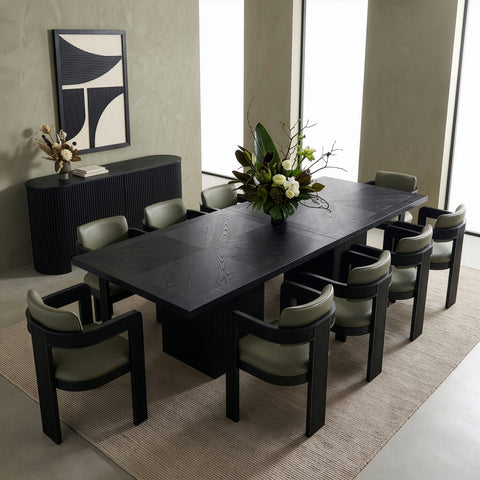 Willow 108" Black Solid Wood and Oak Veneer Dining Table, 1 Piece