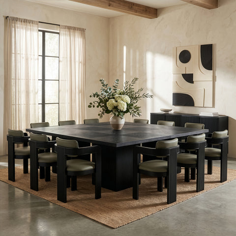 Willow 108" Black Solid Wood and Oak Veneer Dining Table, 1 Piece (Style 2)