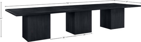 Willow 162" Black Solid Wood and Oak Veneer Dining Table, 1 Piece