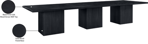 Willow 162" Black Solid Wood and Oak Veneer Dining Table, 1 Piece