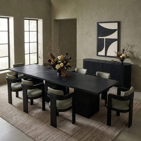 Willow 162" Black Solid Wood and Oak Veneer Dining Table, 1 Piece