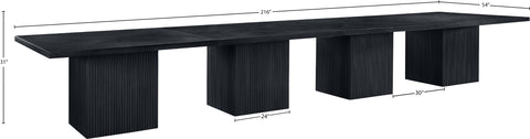 Willow 216" Black Solid Wood and Oak Veneer Dining Table, 1 Piece