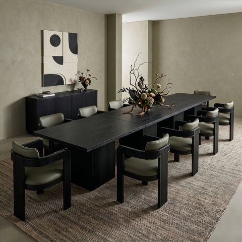 Willow 216" Black Solid Wood and Oak Veneer Dining Table, 1 Piece