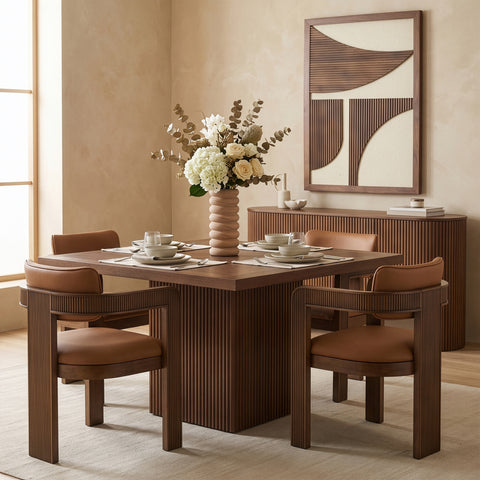 Willow 54" Brown Solid Wood and Oak Veneer Dining Table, 1 Piece