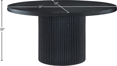 Willow 60" Black Solid Wood and Oak Veneer Dining Table, 1 Piece