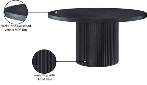 Willow 60" Black Solid Wood and Oak Veneer Dining Table, 1 Piece