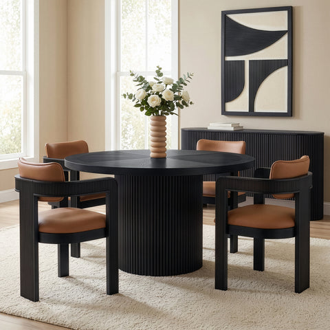 Willow 60" Black Solid Wood and Oak Veneer Dining Table, 1 Piece