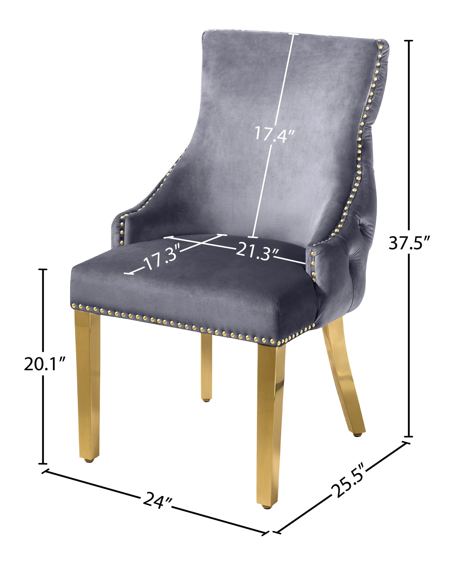 luna grey velvet dining chair c