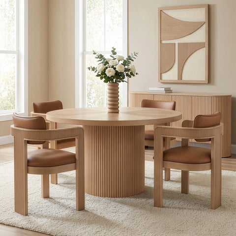Willow 60" Natural Solid Wood and Oak Veneer Dining Table, 1 Piece