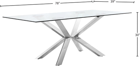 Sage 78" Chrome Glass Top And Chrome Steel Base Dining Table, 1 Piece