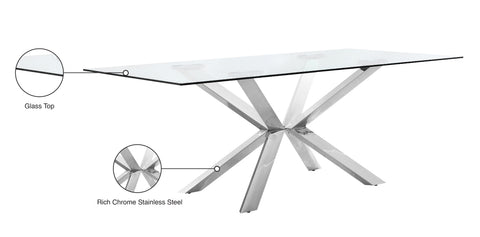 Sage 78" Chrome Glass Top And Chrome Steel Base Dining Table, 1 Piece