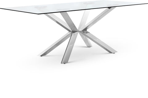 Sage 78" Chrome Glass Top And Chrome Steel Base Dining Table, 1 Piece