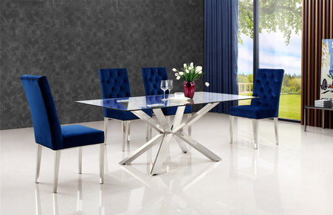 Sage 78" Chrome Glass Top And Chrome Steel Base Dining Table, 1 Piece