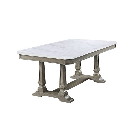 Geranio Dining Table, Marble Top & Weathered Oak Finish
