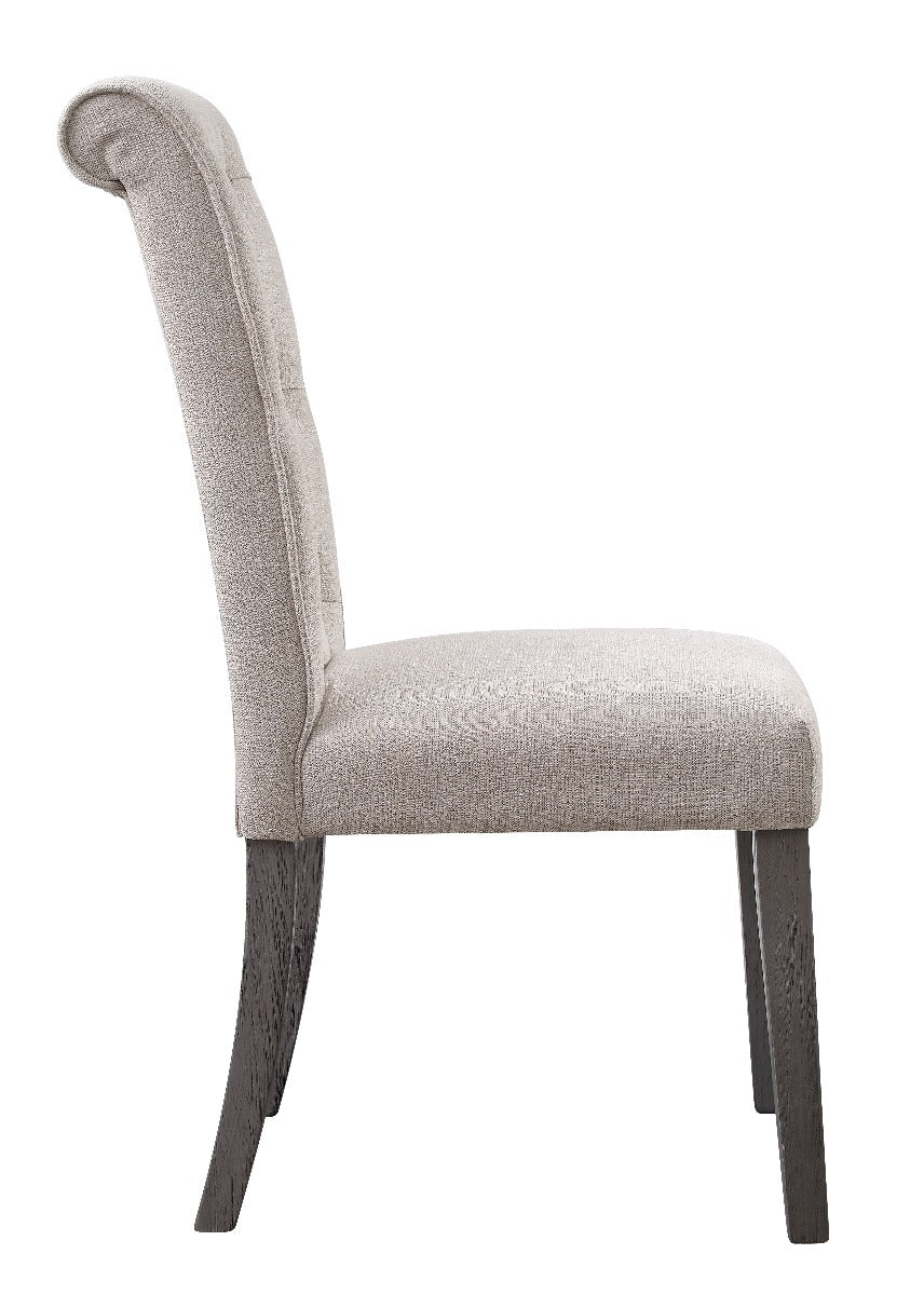 gerardo side chair (set-2), beige linen & gray finish