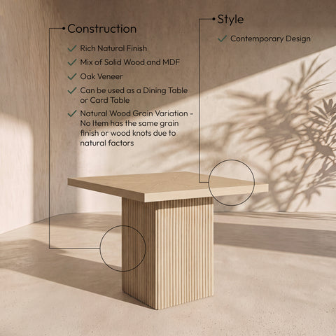 Willow 36" Natural Solid Wood And Oak Veneer Dining Table / Card Table, 1 Piece