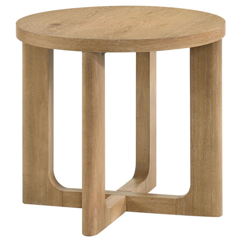 Leighton 2-piece Round Sculptural Wood Coffee Table Set Light Oak