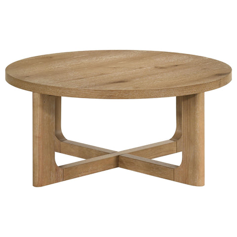 Leighton 2-piece Round Sculptural Wood Coffee Table Set Light Oak