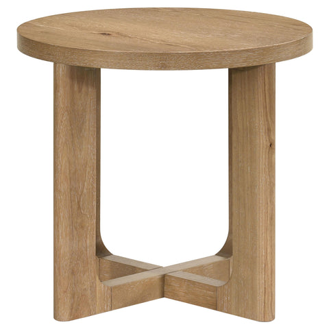 Leighton 3-piece Round Sculptural Wood Coffee Table Set Light Oak