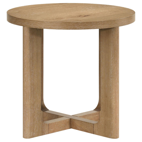 Leighton 3-piece Round Sculptural Wood Coffee Table Set Light Oak