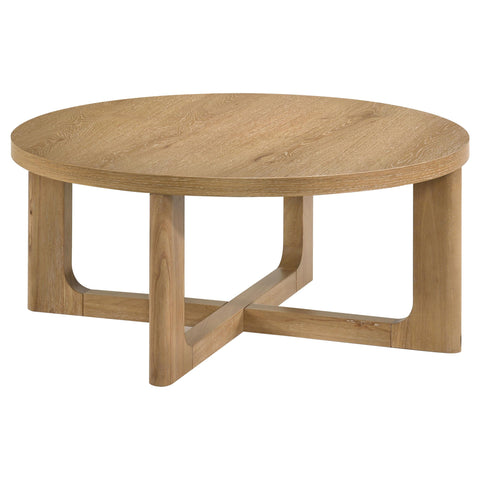 Leighton Round Sculptural Wood Coffee Table Light Oak