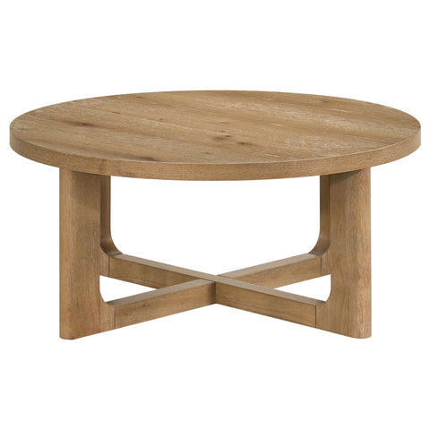 Leighton Round Sculptural Wood Coffee Table Light Oak