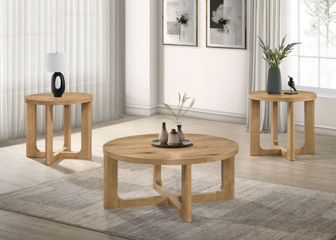 Leighton Round Sculptural Wood Coffee Table Light Oak