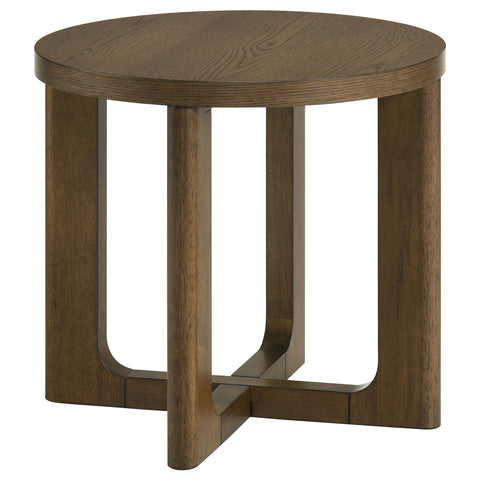 Leighton Round Sculptural Wood End Table Brown