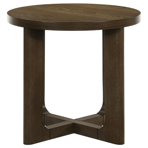 Leighton Round Sculptural Wood End Table Brown