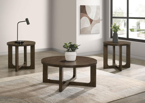 Leighton Round Sculptural Wood End Table Brown