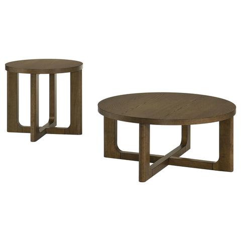 Leighton 2-piece Round Sculptural Wood Coffee Table Set Brown