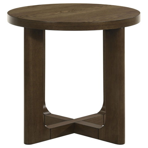 Leighton 2-piece Round Sculptural Wood Coffee Table Set Brown