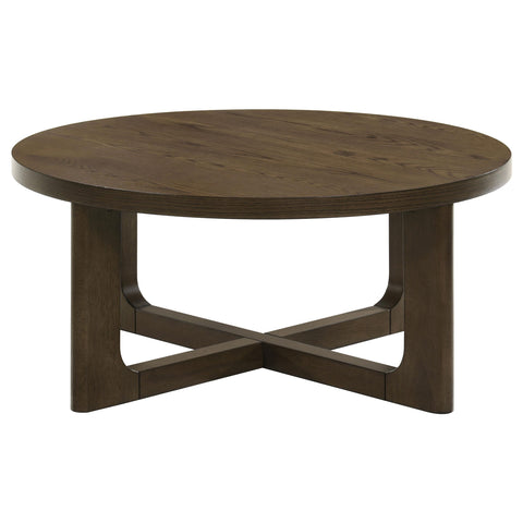 Leighton 2-piece Round Sculptural Wood Coffee Table Set Brown