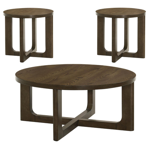 Leighton 3-piece Round Sculptural Wood Coffee Table Set Brown