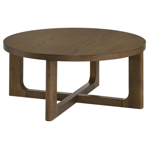 Leighton Round Sculptural Wood Coffee Table Brown
