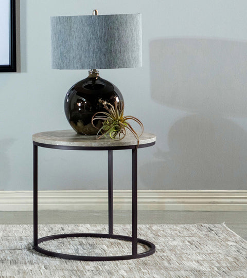 Rickman Round Faux Marble Side End Table GreyGrey Faux Marble