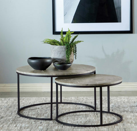 Rickman 2-piece Round Faux Marble Nesting Coffee Table GreyGrey Faux Marble