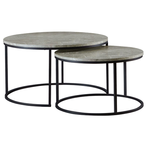 Rickman 2-piece Round Faux Marble Nesting Coffee Table GreyGrey Faux Marble