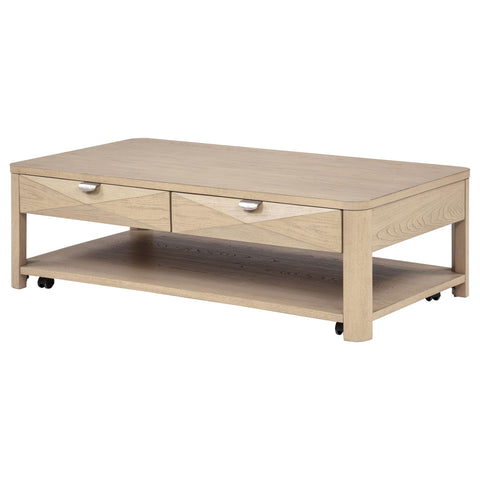 Felicity Wood Coffee Table with 2 Drawers and Shelf Light Elm