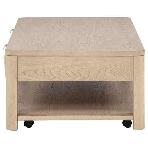 Felicity Wood Coffee Table with 2 Drawers and Shelf Light Elm