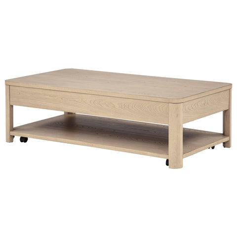 Felicity Wood Coffee Table with 2 Drawers and Shelf Light Elm