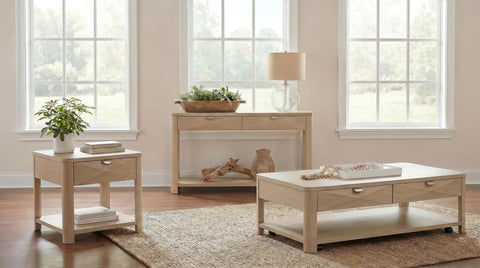 Felicity Sofa Console Table with 2 Drawers and Shelf Light Elm